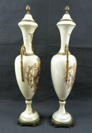 Antique pair French Porcelain Ormolu Cassolettes Vases Figural Fragonard décor 8