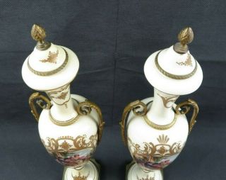 Antique pair French Porcelain Ormolu Cassolettes Vases Figural Fragonard décor 9