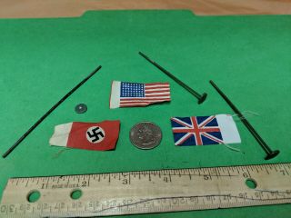 Marx Miniature Playset Wwii Flags German,  Usa,  British,  Plus Flag Poles,  Rare
