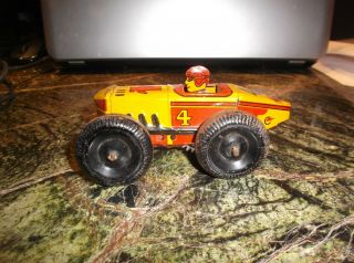 Vintage Marx Wind Up Toy Race Car Litho With Driver 4 Metal