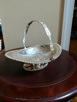 Roger Bros Silver Plated Brides Basket etched ornate dated U S Civil War era 4