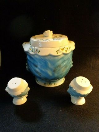Vintage Lefton Miss Priss Kitty Cat Head Cookie Jar Ceramic Japan & Salt Pepper 2