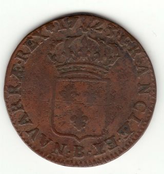 Rare 1723 B Copper Half Sol,  Similar Fabrication Than 9 Deniers Colonies Franc.