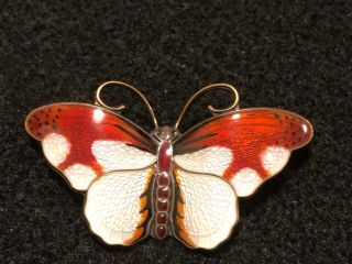 Vintage Hroar Prydz Norway Large Sterling Silver Enamel Butterfly Pin Brooch
