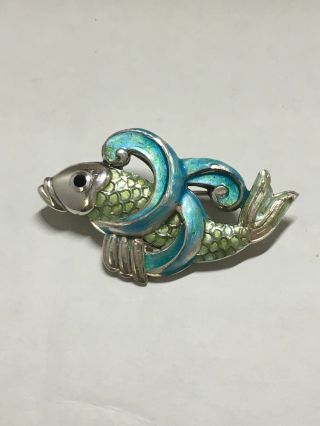 Vintage Signed Margot De Taxco Mexico Sterling Silver Fish Pin Brooch