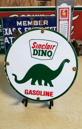 Dino Sinclair Gasoline Porcelain Sign Gas Pump Plate Vintage Opaline H - C Oil