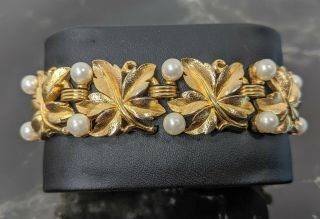 Vintage Gold - tone Bracelet Faux Pearls Signed Trifari Jewelry 2