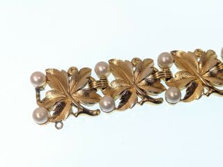 Vintage Gold - tone Bracelet Faux Pearls Signed Trifari Jewelry 6