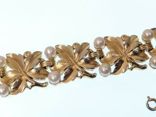 Vintage Gold - tone Bracelet Faux Pearls Signed Trifari Jewelry 7
