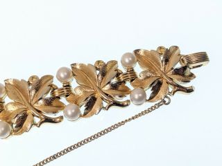 Vintage Gold - tone Bracelet Faux Pearls Signed Trifari Jewelry 8