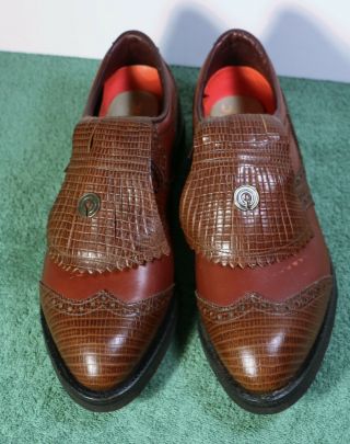 ‘new” Mens 10 D Vintage Etonic Brown Lizard/smooth Print Golf Shoes