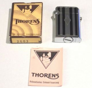 Vintage Thorens Pocket Lighter Nib W/ Instructions Made In Switzerland