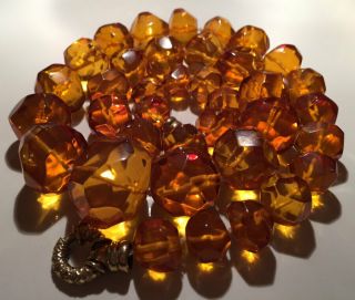 Vintage Xxl Large Faceted Baltic Honey Amber Bead Necklace 101g