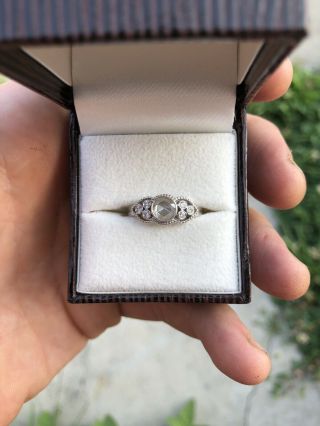 Vintage Engagement Ring Size 6 18kt White Gold,  Antique Rose Cut Diamond