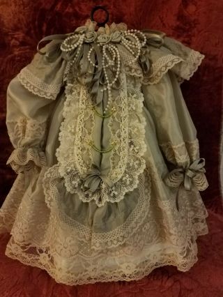 Dress For Antique French Or German Doll,  Silk Pale Green