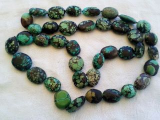 Vintage Natural Turquoise Gemstone Necklace Large Beads 72 Cm