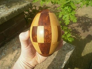Turned Wood Carving Of Egg Or Rugby Ball,  Segmented Turning Vintage Treen