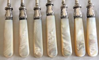 Antique Dinner Forks (12) Marked Sterling Mother of Pearl Handles 7.  5 