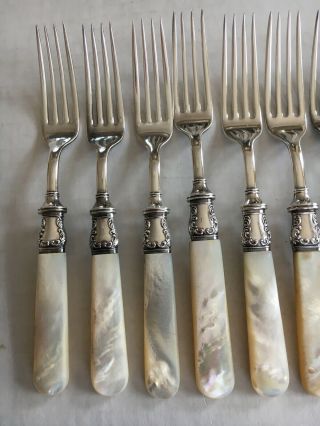 Antique Dinner Forks (12) Marked Sterling Mother of Pearl Handles 7.  5 