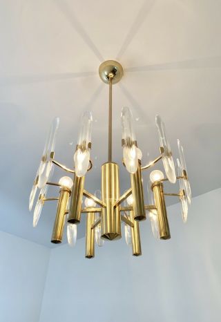 Vtg Gaetano Sciolari Chandelier Mid - Century Modern Lamp Brass Gold Lighting