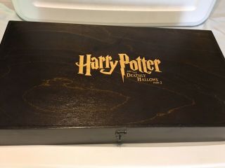 Rare Harry Potter Deathly Hallows Wood Promo Box Elder Wand Keychains Book Light 2