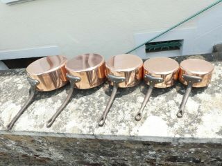 Vintage French Copper Saucepans Set Of 5 Tournus Lined 4.  7kg