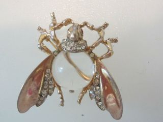 Trifari Crown Signed Sterling Jelly Belly Fly Brooch