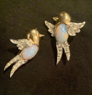 Boucher “he Bird She Bird” Small Brooch Pins Opal Belly Numbered 2929
