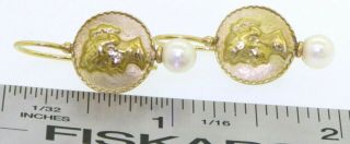 18K vintage yellow gold elegant high fashion intaglio & 5.  4mm pearl earrings 7