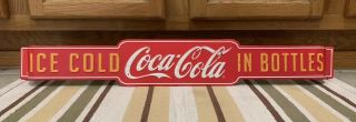 Coca Cola Door Push Fishtail Soda Pop Bottle Metal Sign Vintage Style Ice Cold