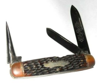 Vintage Hibbard Spencer Bartlett Ovb 3 Blade Bone Handle Pocket Knife