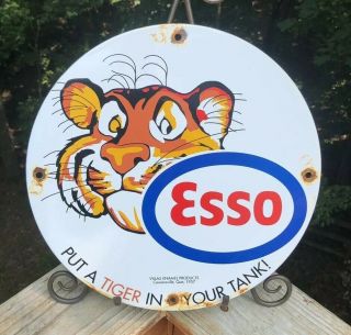 Vintage 1957 Esso Extra Gasoline Porcelain Gas Pump " Put A Tiger In Your Tank "