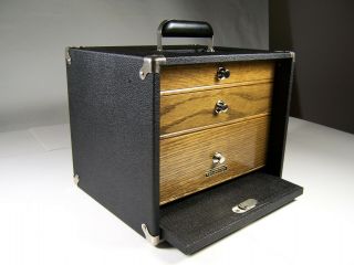 Fine Vintage H.  Gerstner & Sons (3) Drawer Leatherette Portable Tool Chest W Key