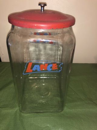 Rare Vintage Lance Glass Cracker Jar W/lid - 13 Inches