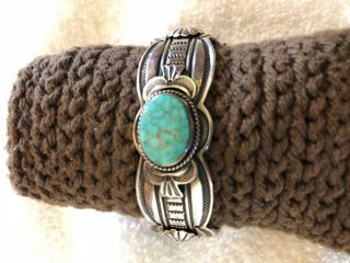 Vintage Gary Reeves Navajo Turquoise Sterling Silver Signed Concho Bracelet Cuff 2