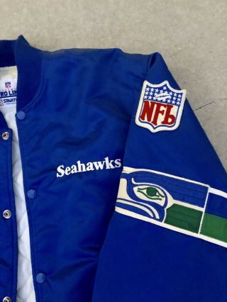 Vtg 80s 90s Starter Nfl Seattle Seahawks Nylon Satin Bomber Jacket Blue Large