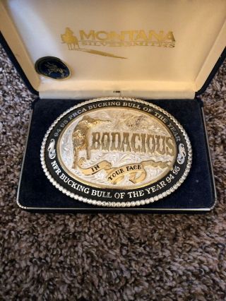 Vintage Bodacious Belt Buckle 94 - 95 Prca Bucking Bull Of The Year - Silver Plated