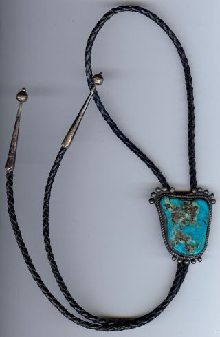 Vintage Navajo Indian Silver & Large Turquoise Bolo Tie
