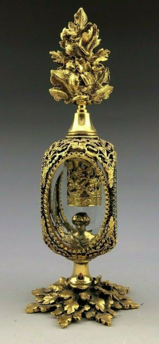 Vintage Ormolu Filigree Brass Glass Gold Perfume Bottle Dipper Victorian Steampu