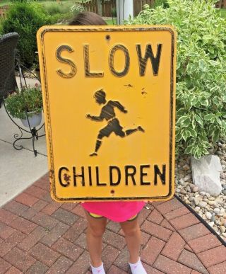 Vintage Slow Children Sign 24 X 18 Embossed St.  Louis