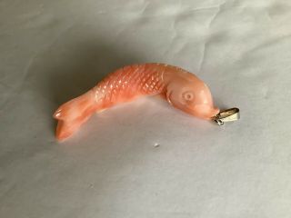 Vintage Angel Skin Coral Carved Porpoise/dolphin Pendant W/ Detail