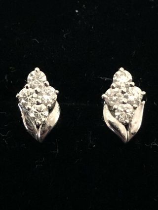Pair Vintage 18ct White Gold Diamond Cluster 4 Diamonds In Each Stud Earrings