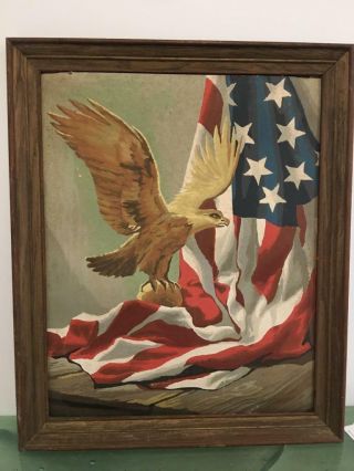 Paint By Number Pbn Vtg Orig American Spirit Eagle Flag Craft Master Framed 1973