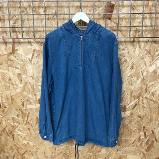 £195 Vintage 90s style STUSSY denim overhead parka / hoody jacket - M MEDIUM 3