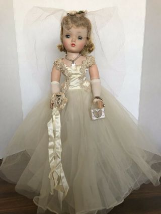 Madame Alexander 1950s Vintage 21 " Cissy Fashion Doll Bride Tagged Bridal Dress