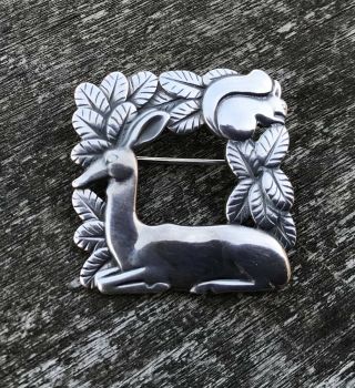 Rare Important Deco Georg Jensen Sterling Silver Deer & Squirrel Brooch 318