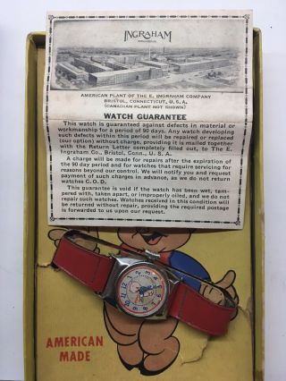 Vintage 1940s Porky Pig Wrist Watch Boxed Looney Tunes Warner Bros Ingraham Rare 4