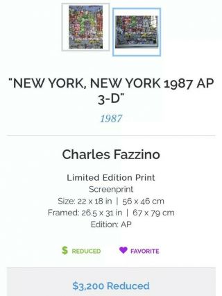 Rare Charles Fazzino AP 3 - D York York 1987 Limited Edition 81 Of 200 3