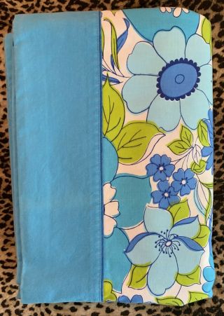 Vintage Wabasso Blue Flower Power King Flat Sheet Mod Fabric