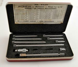 Vintage Starrett No.  823b Tubular Id Inside Micrometer Set 1 1/2 To 12 Inches